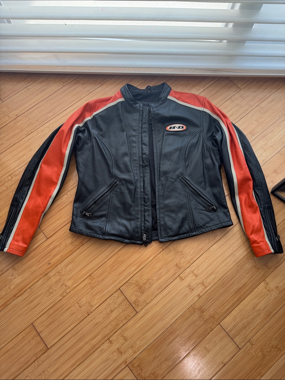Harley-Davidson Black Leather Jacket with Red and White Accents